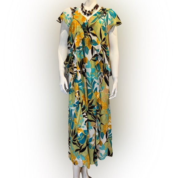 Chico’s Chiffon Floral Faux Wrap A-Line Ruffled Flutter Sleeves Dress Size 18 - Picture 2 of 8